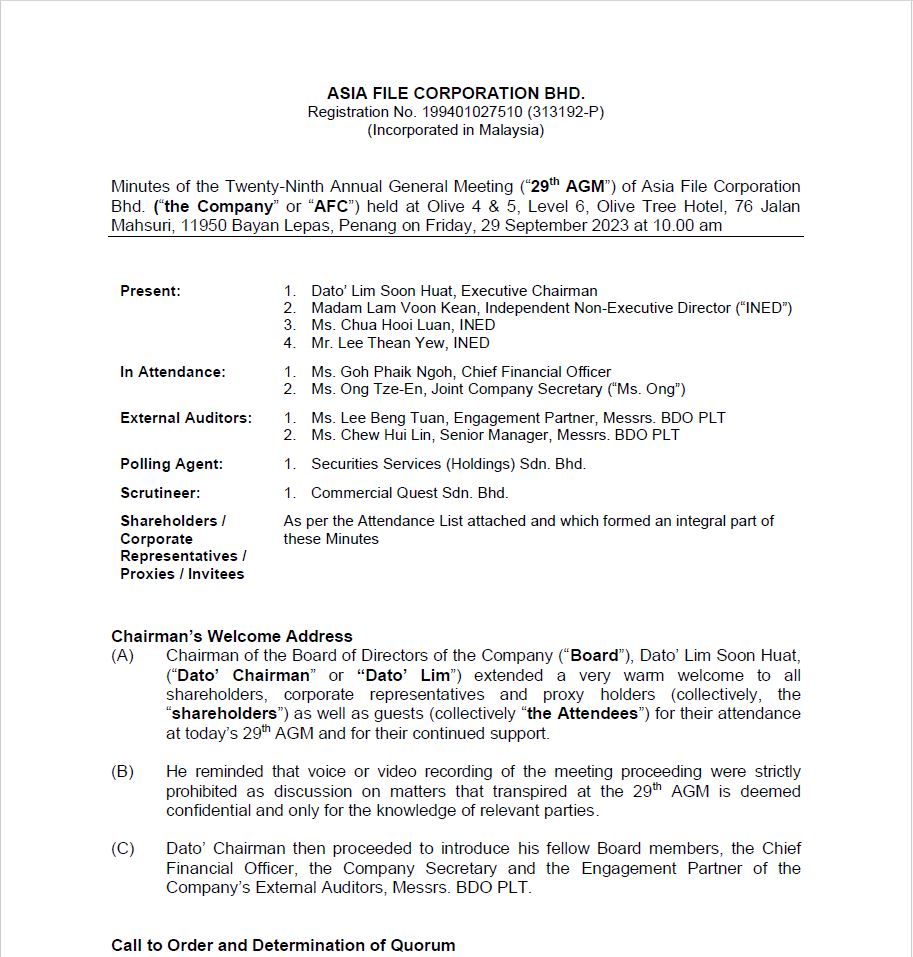 Asia File Corporation Bhd. :: Investor Relations :: EGM